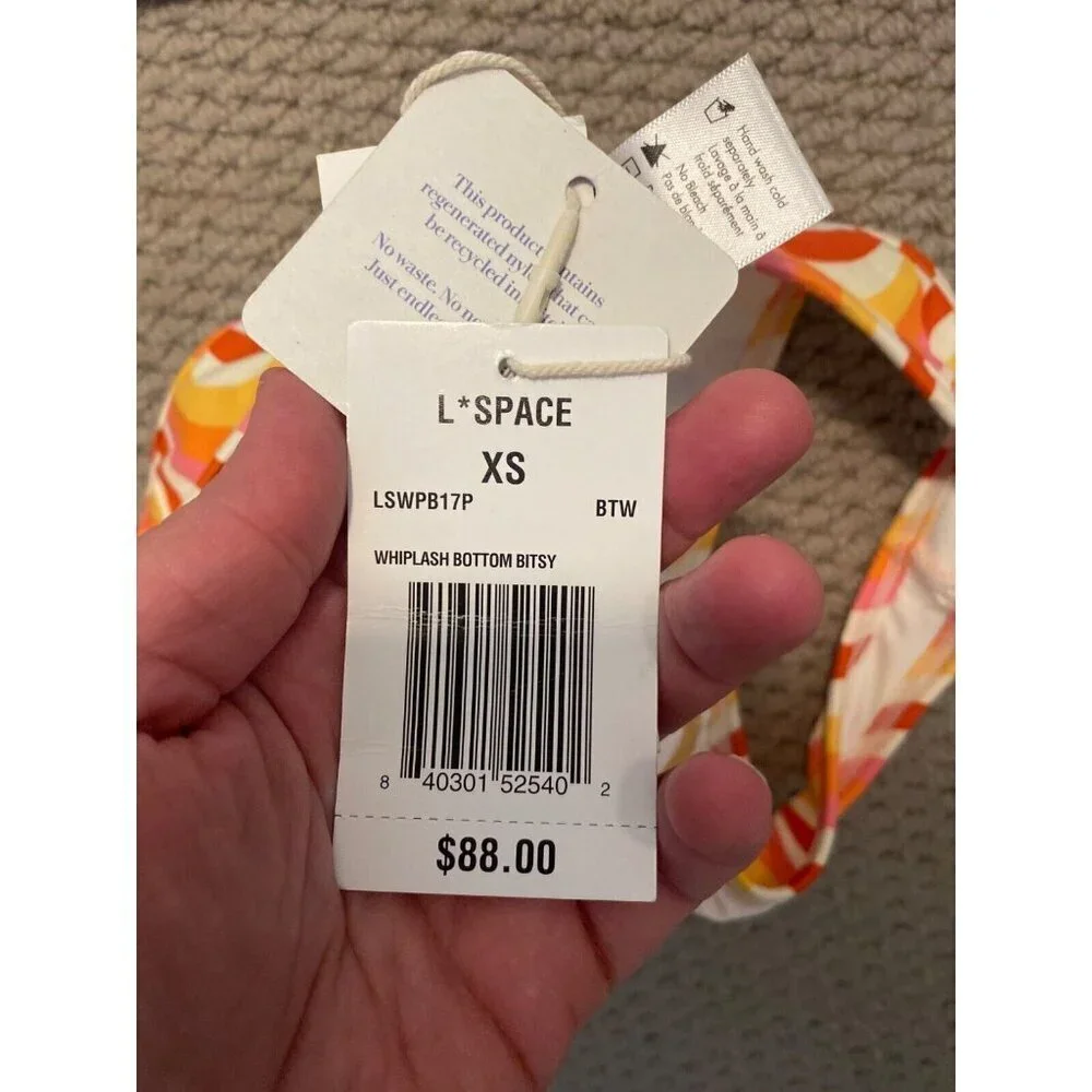 L*Space Whiplash Bitsy Bottom pink orange yellow wave design size XS MSRP $88